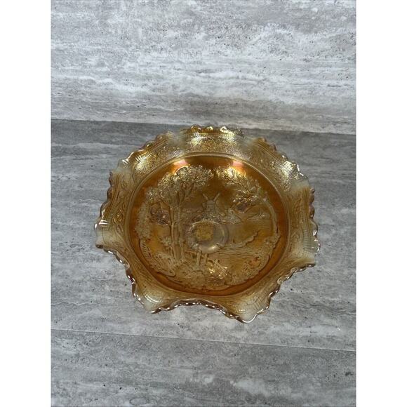 Imperial Art Glass Marigold Carnival‎ 8" Round Bowl with Dutch Windmill Scene - Picture 1 of 14